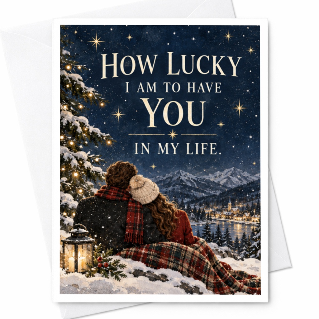 How Lucky I Am To Have You In My Life Romantic Card Winter Scene Couple Love Greeting Card Anniversary Card For Partner C8122