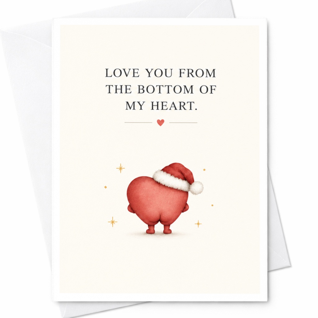 Love You From The Bottom Of My Heart Christmas Card Cute Heart With Santa Hat Romantic Holiday Card For Partner Sweet C8142