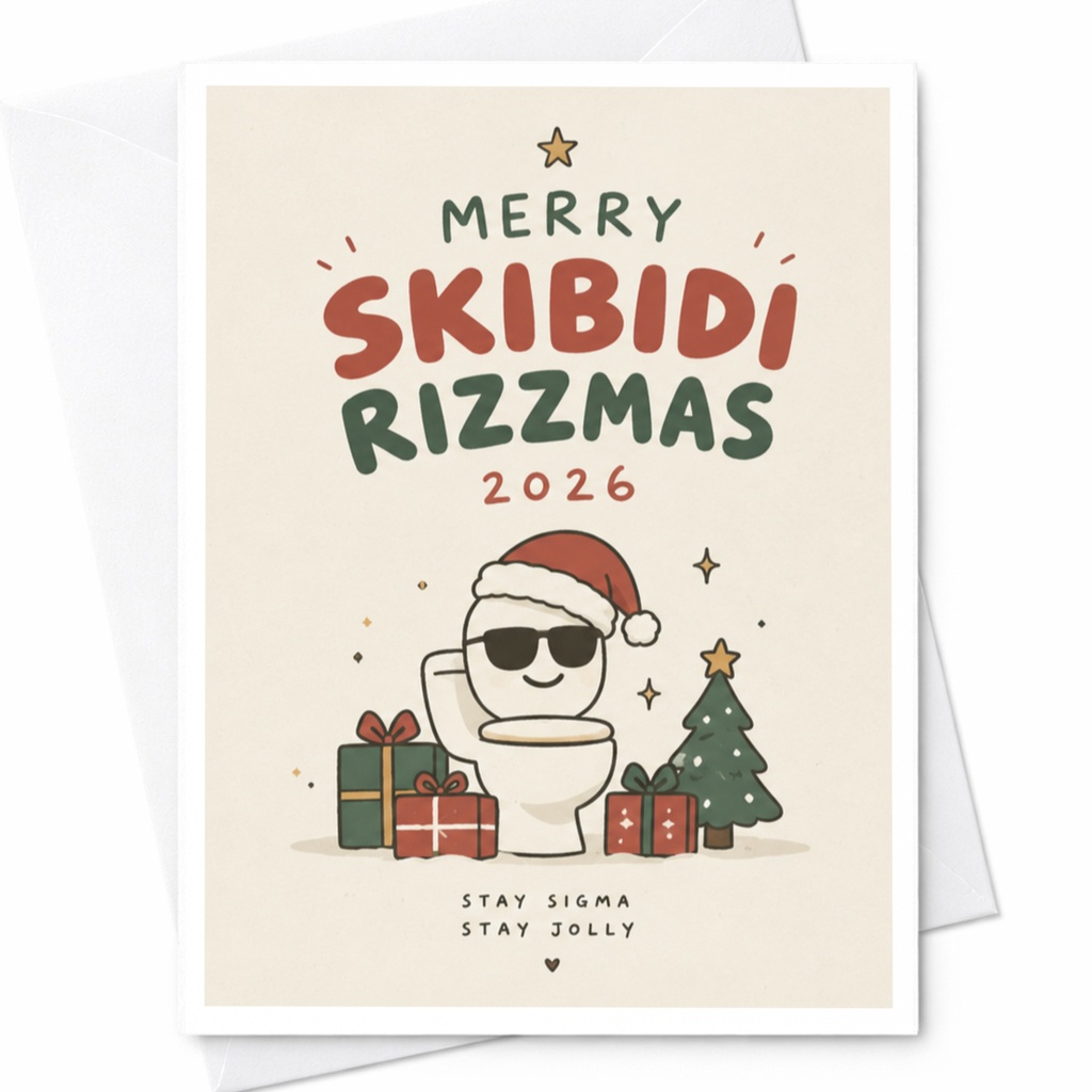 Merry Skibidi Rizzmas 2026 Funny Christmas Card Stay Sigma Stay Jolly Holiday Greeting Card Festive Card C8146