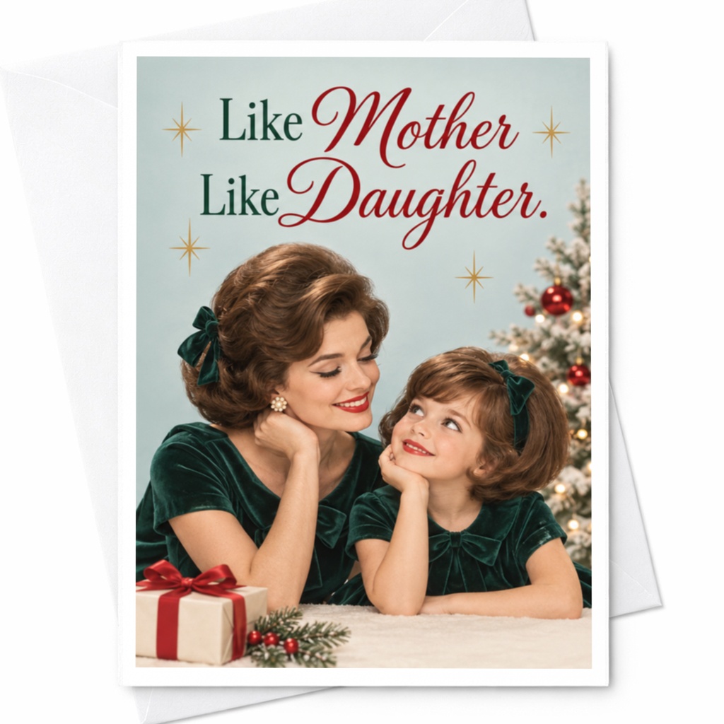 Like Mother Like Daughter Christmas Card Cute Holiday Greeting For Mom From Daughter Matching Outfits Festive Family Card C8160