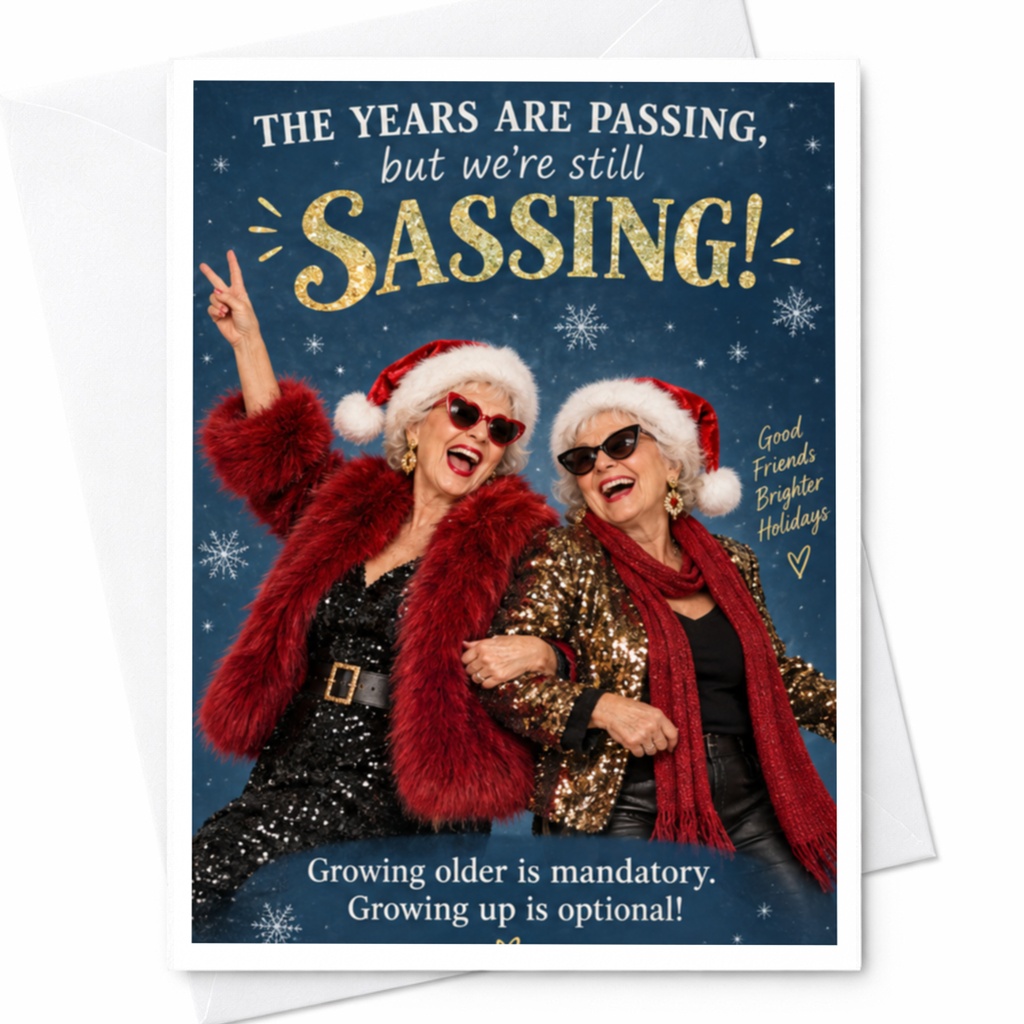 The Years Are Passing, But We're Still Sassing! Funny Christmas Card Good Friends Holiday Greeting Card Festive C8162