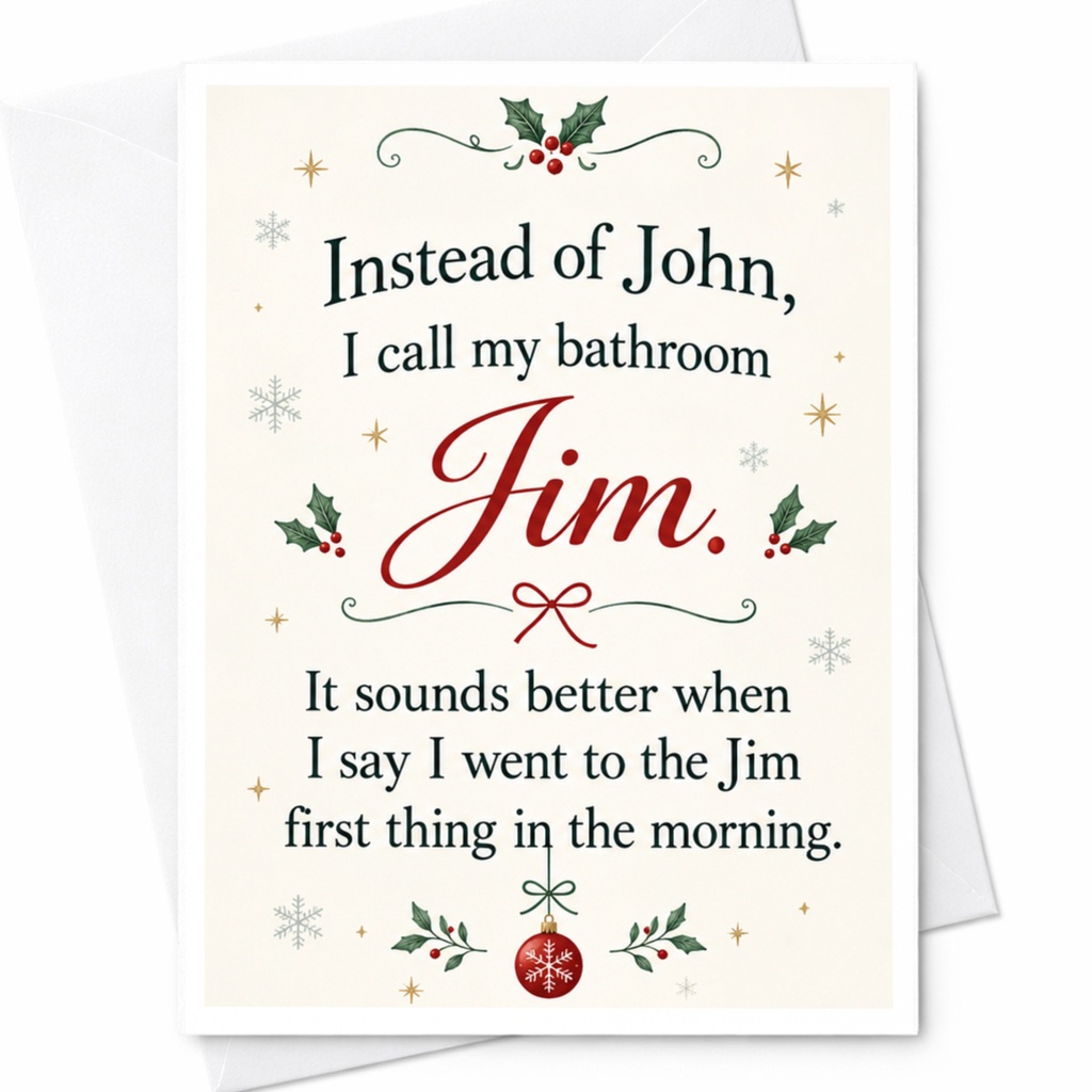 Instead Of John I Call My Bathroom Jim Funny Greeting Card Everyday Card For Friend Joke Card With Holly C8163