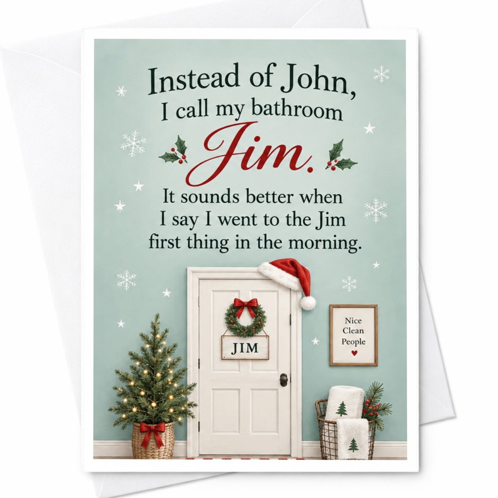 Instead Of John I Call My Bathroom Jim Funny Greeting Card Bathroom Theme Christmas Card For Friend C8164