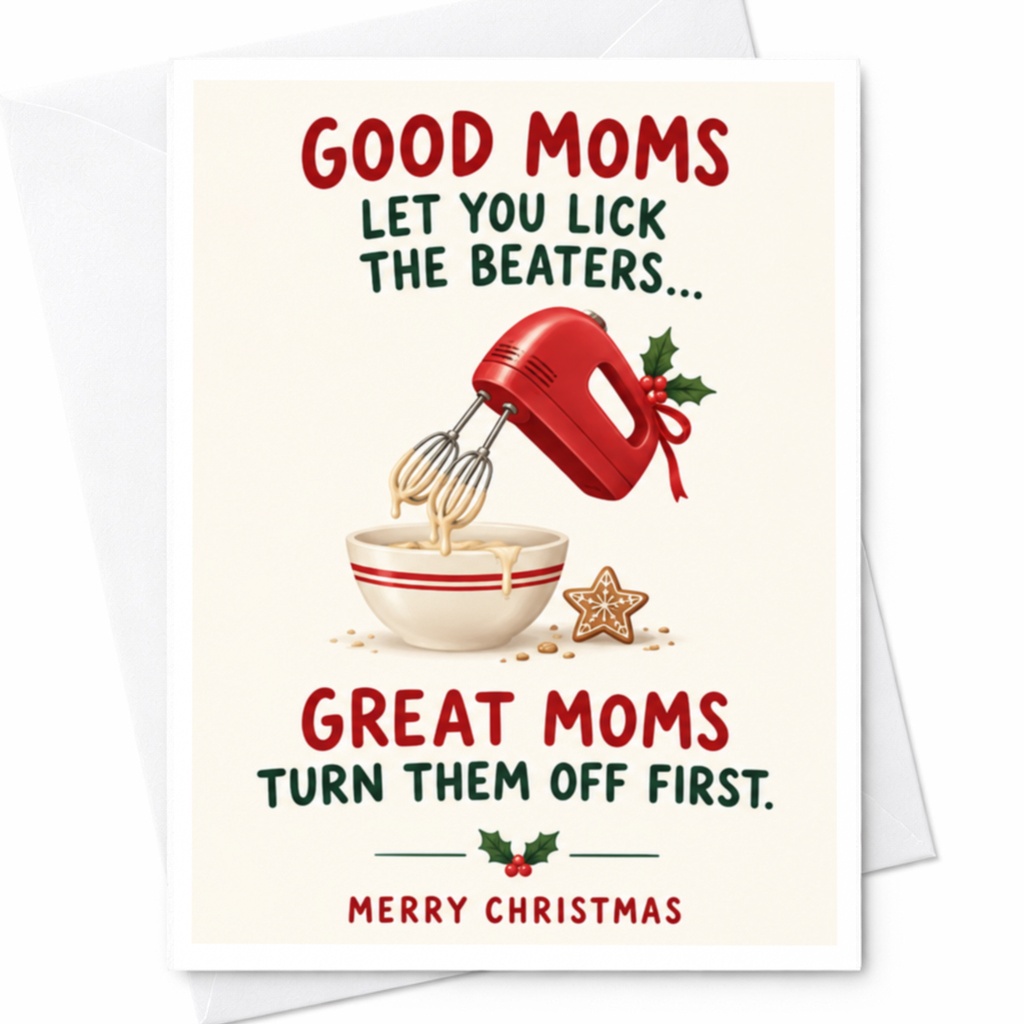 Good Moms Let You Lick The Beaters Christmas Card Funny Holiday Card For Mom Great Moms Turn Them Off First Cute Mixer C8165