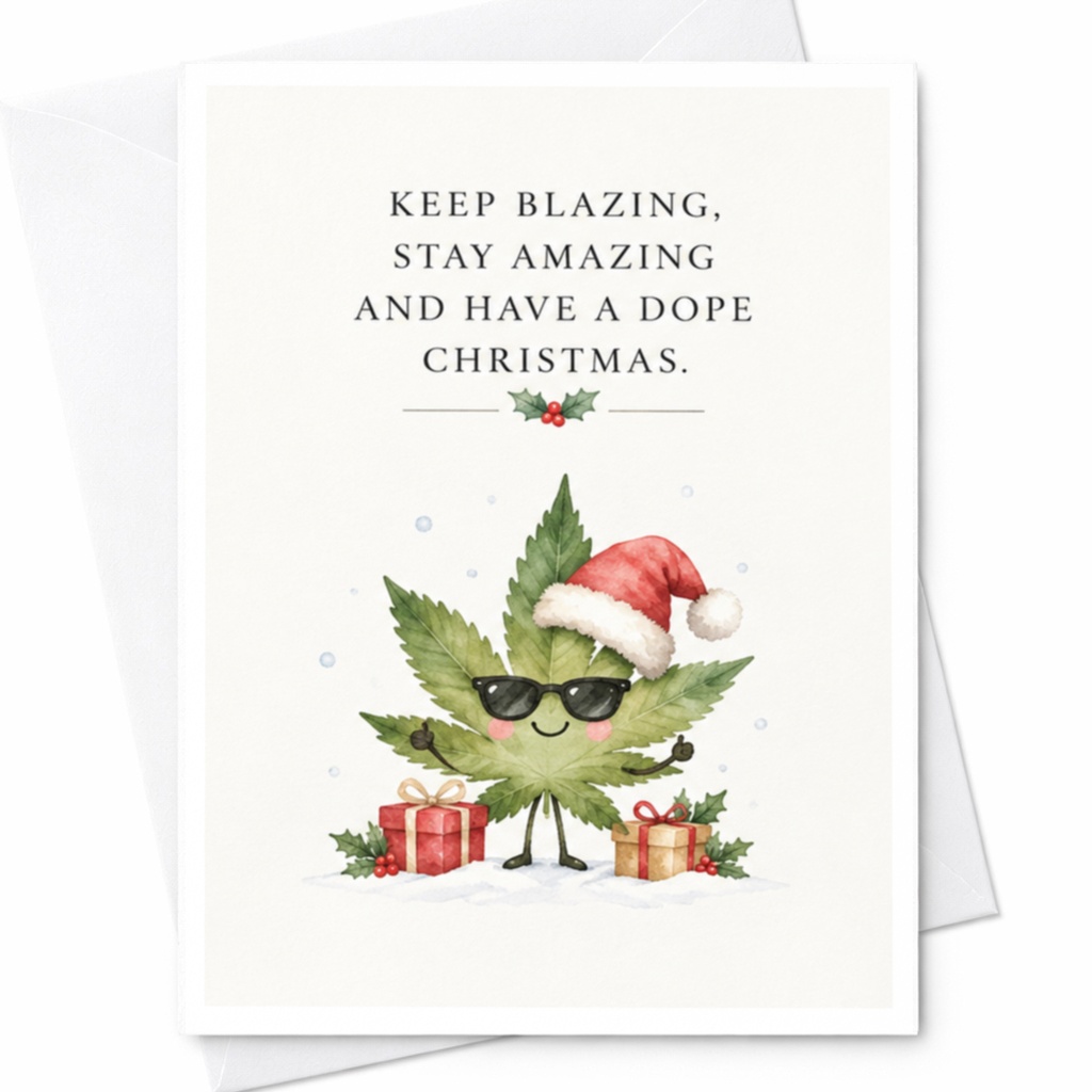Keep Blazing, Stay Amazing And Have A Dope Christmas Funny Christmas Card Cannabis Holiday Greeting Card For Friend Stoner C8169