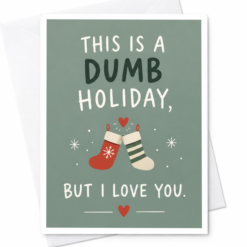 This Is A Dumb Holiday, But I Love You. Funny Holiday Love Card Cute Christmas Greeting Card For Partner Romantic Stockings C8172