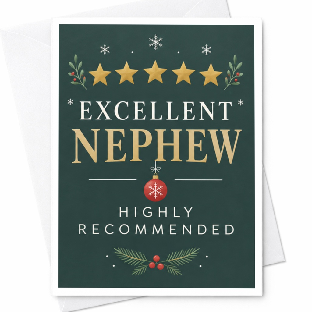 Excellent Nephew Highly Recommended Christmas Card Festive Holiday Greeting Card For Nephew With Stars Ornament C8174