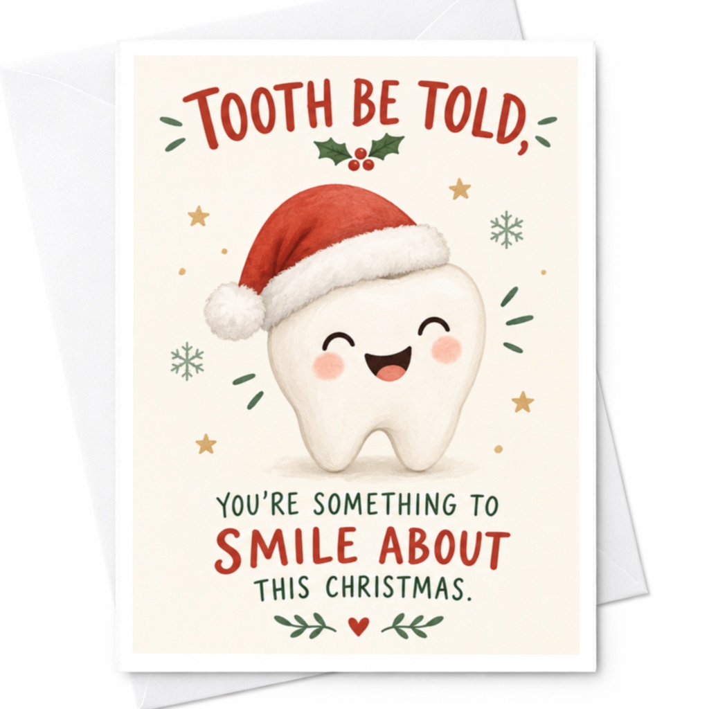 Tooth Be Told, You're Something To Smile About This Christmas Funny Christmas Card Cute Tooth Santa Hat Holiday Greeting Card C8187