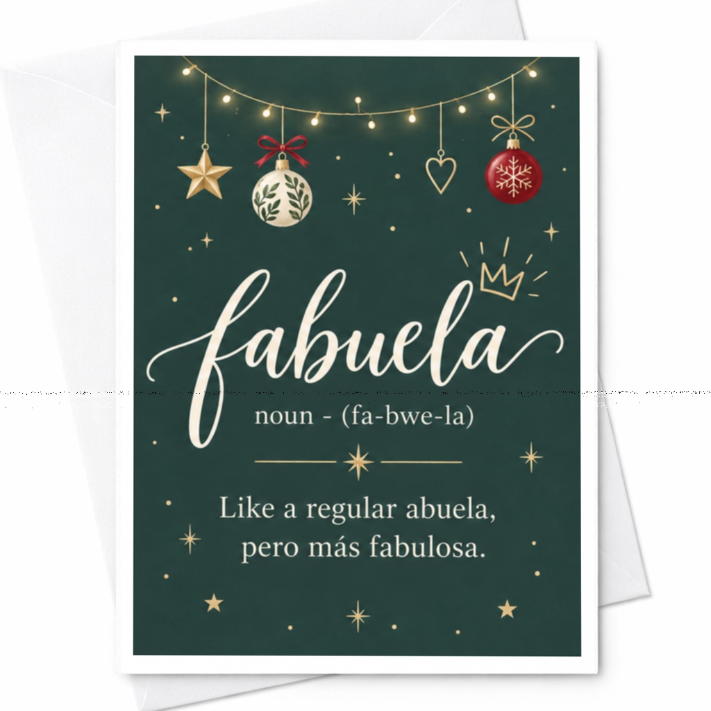 Fabuela Noun - (fa-Bwe-La) Like A Regular Abuela, Pero Más Fabulosa. Christmas Card For Grandma Festive Holiday Greeting Card C8192