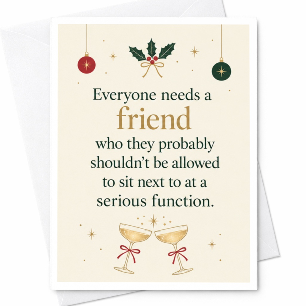 Everyone Needs A Friend Funny Christmas Card Holiday Greeting Card For Friend Festive Card With Holly And Ornaments C8199