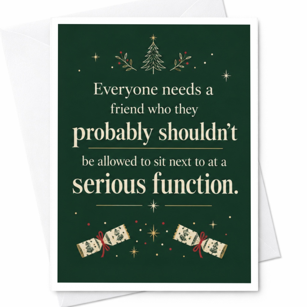 Everyone Needs A Friend Funny Christmas Card Holiday Greeting Card For Friend Festive Card With Crackers And Tree C8200