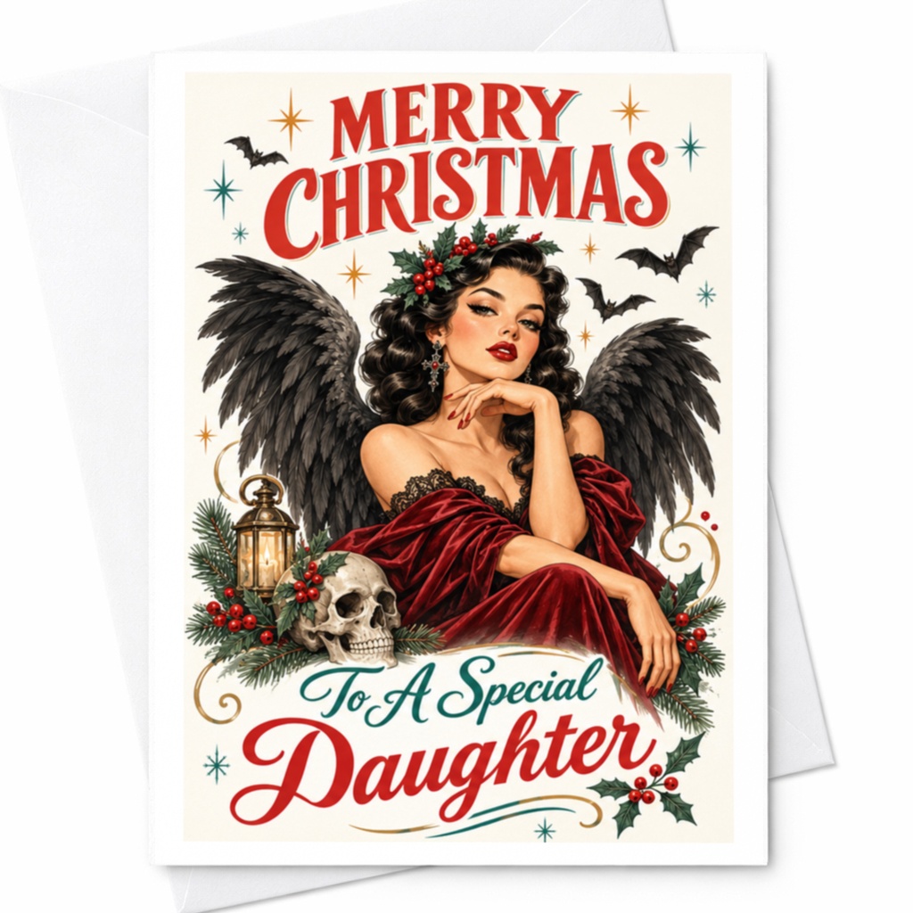 Merry Christmas To A Special Daughter Christmas Card Gothic Angel Holiday Greeting For Daughter Unique Xmas Card C8138