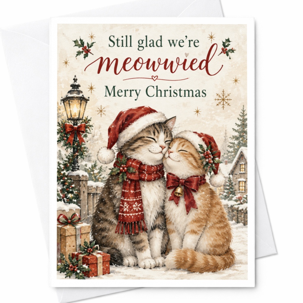 Still Glad We're Meowwied Merry Christmas Card Cute Cats Holiday Greeting Card For Couple Romantic Animal Lover C8205