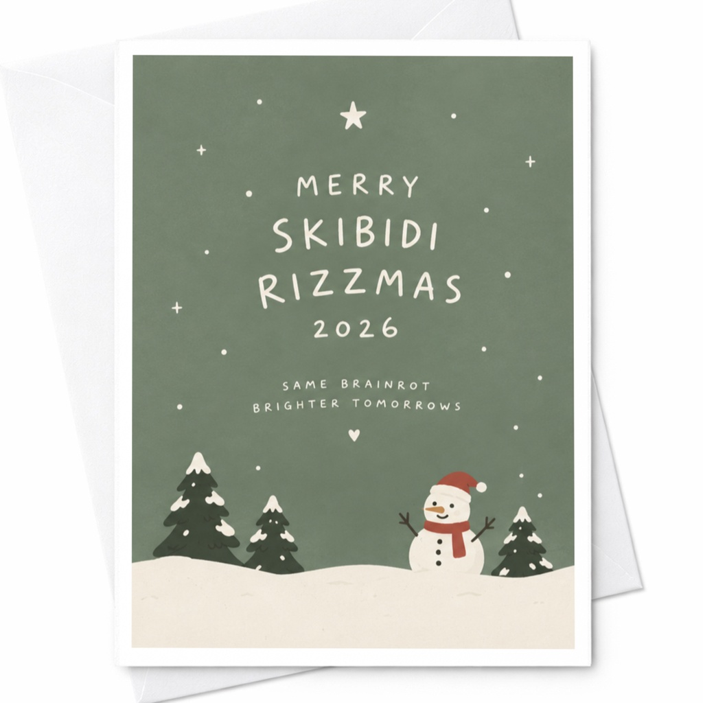 Merry Skibidi Rizzmas 2026 Christmas Card Funny Holiday Greeting Card Snowman Winter Scene Cute Xmas Card For Friends C8147