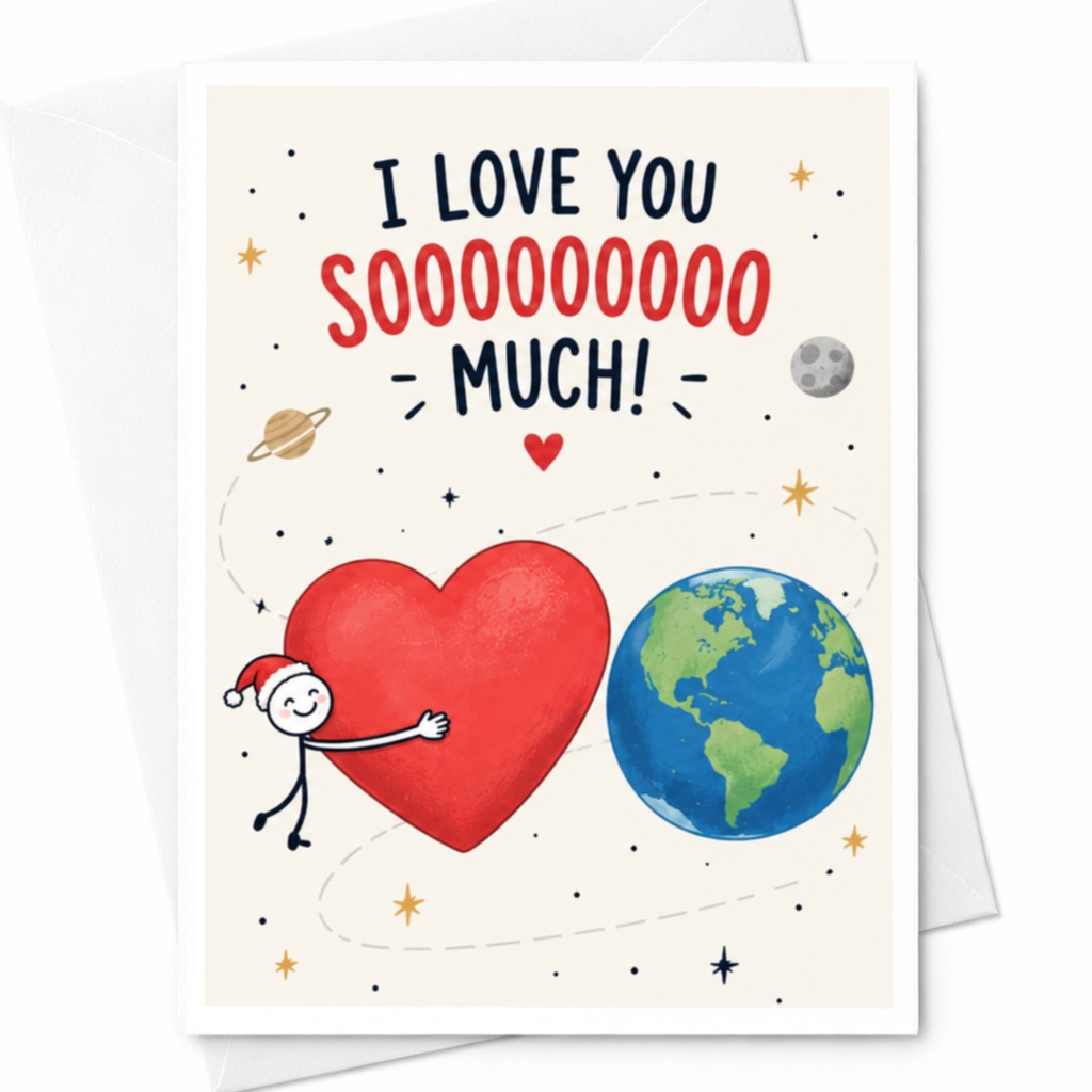 I Love You Sooooooooo Much! Cute Love Card Heart Hugging Earth Romantic Greeting Card For Her Him Anniversary Valentines C8212