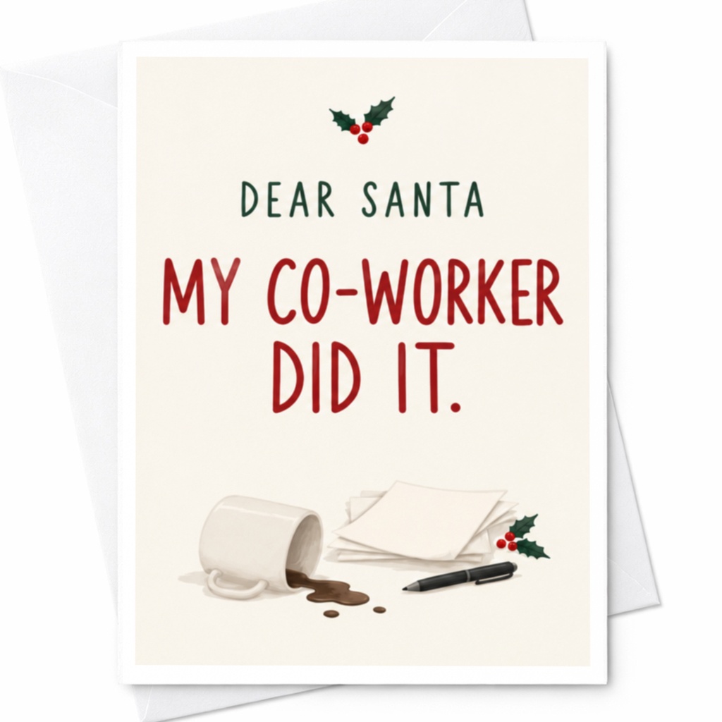 Dear Santa My Co-Worker Did It Funny Christmas Card Office Holiday Greeting Card For Co-Worker Cute Santa Card C8213