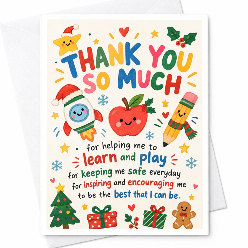 Thank You So Much Teacher Appreciation Card Colorful Festive Thank You Card For Helping Me Learn And Play Encouragement C8150