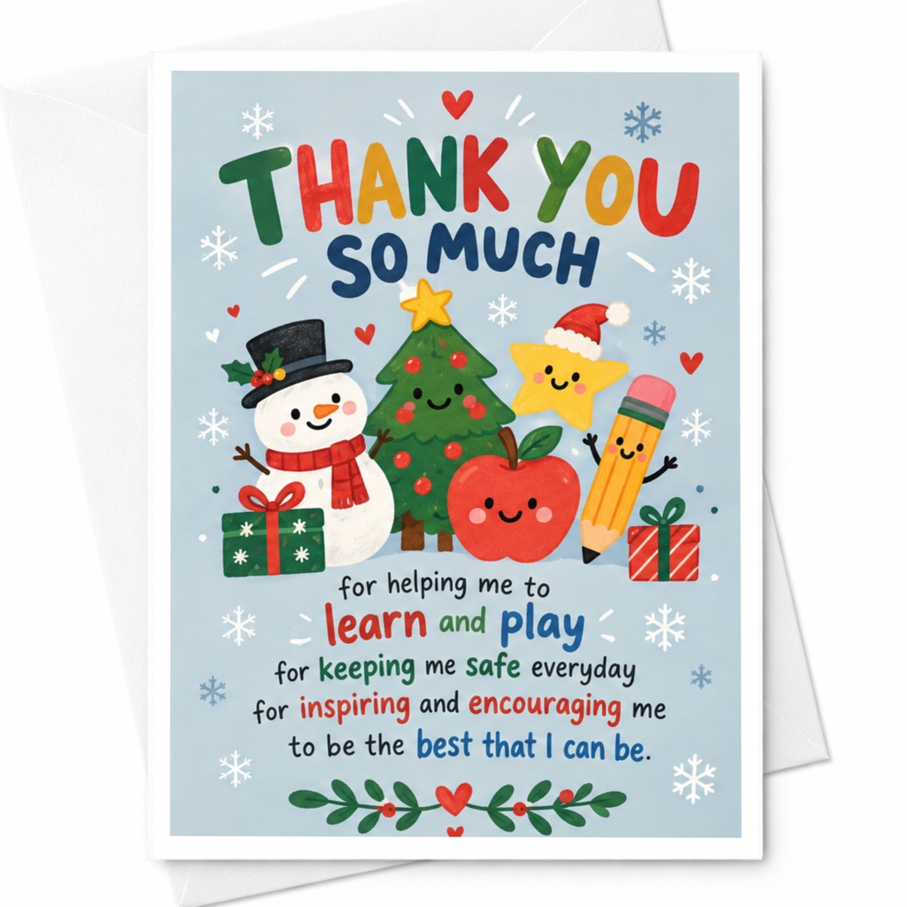 Thank You So Much Teacher Appreciation Card Cute Thank You Card For Helping Me Learn And Play Inspirational Greeting Card C8151