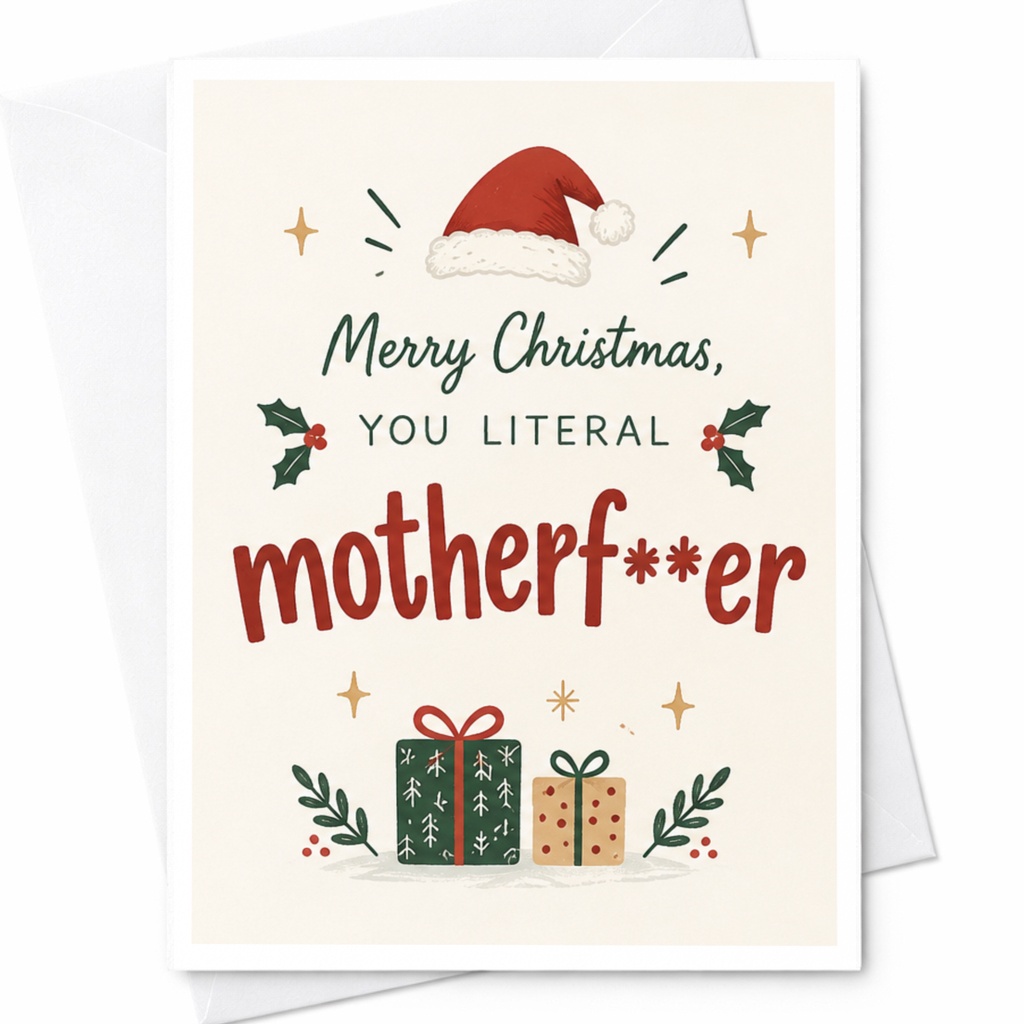 Merry Christmas, You Literal Motherf**er Funny Christmas Card Santa Hat Gifts Holiday Card For Friend C8217