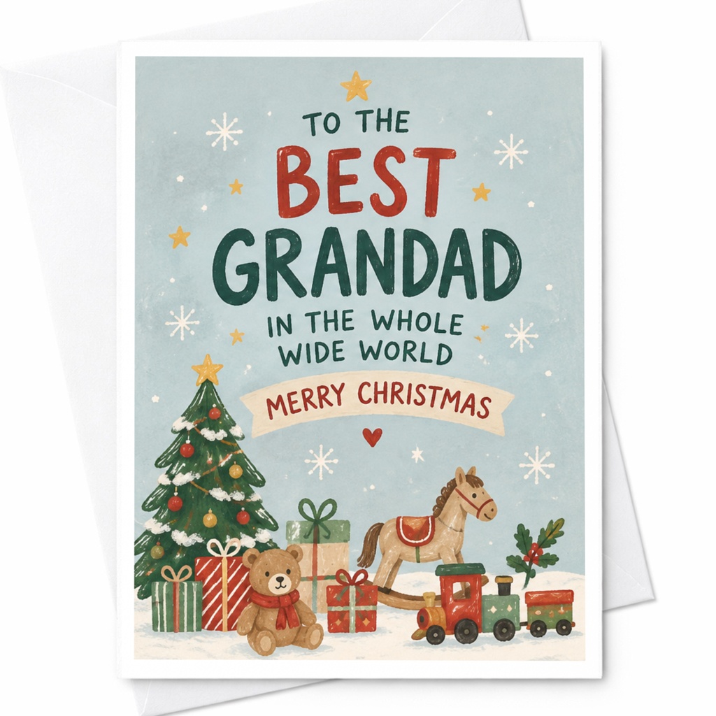 To The Best Grandad In The Whole Wide World Merry Christmas Card For Grandad Xmas Greeting Card With Tree Gifts Toys C8153