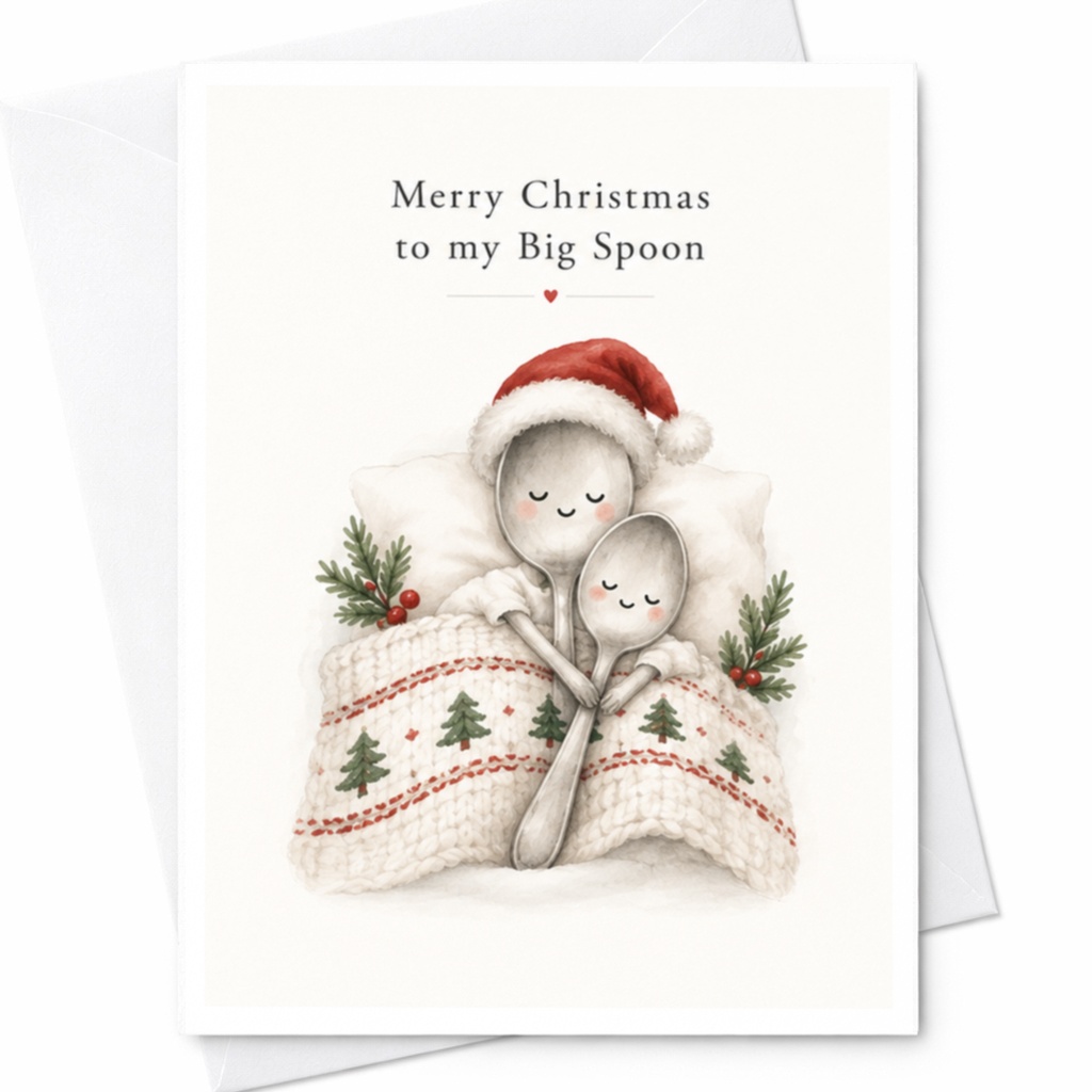 Merry Christmas To My Big Spoon Cute Christmas Card Romantic Holiday Greeting Card For Partner Sweet Couple Card C8223