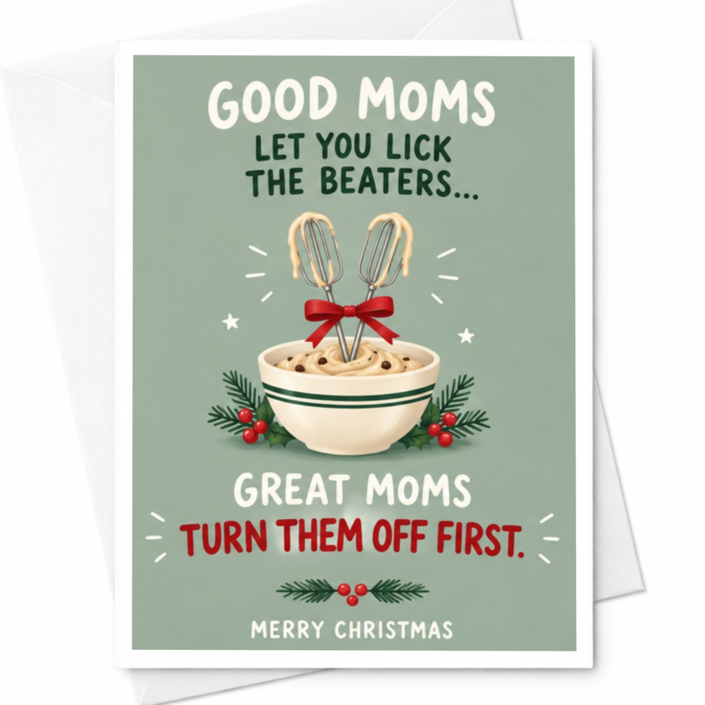 Good Moms Let You Lick The Beaters... Great Moms Turn Them Off First. Merry Christmas Funny Christmas Card For Mom Cute Holiday Ca C8166