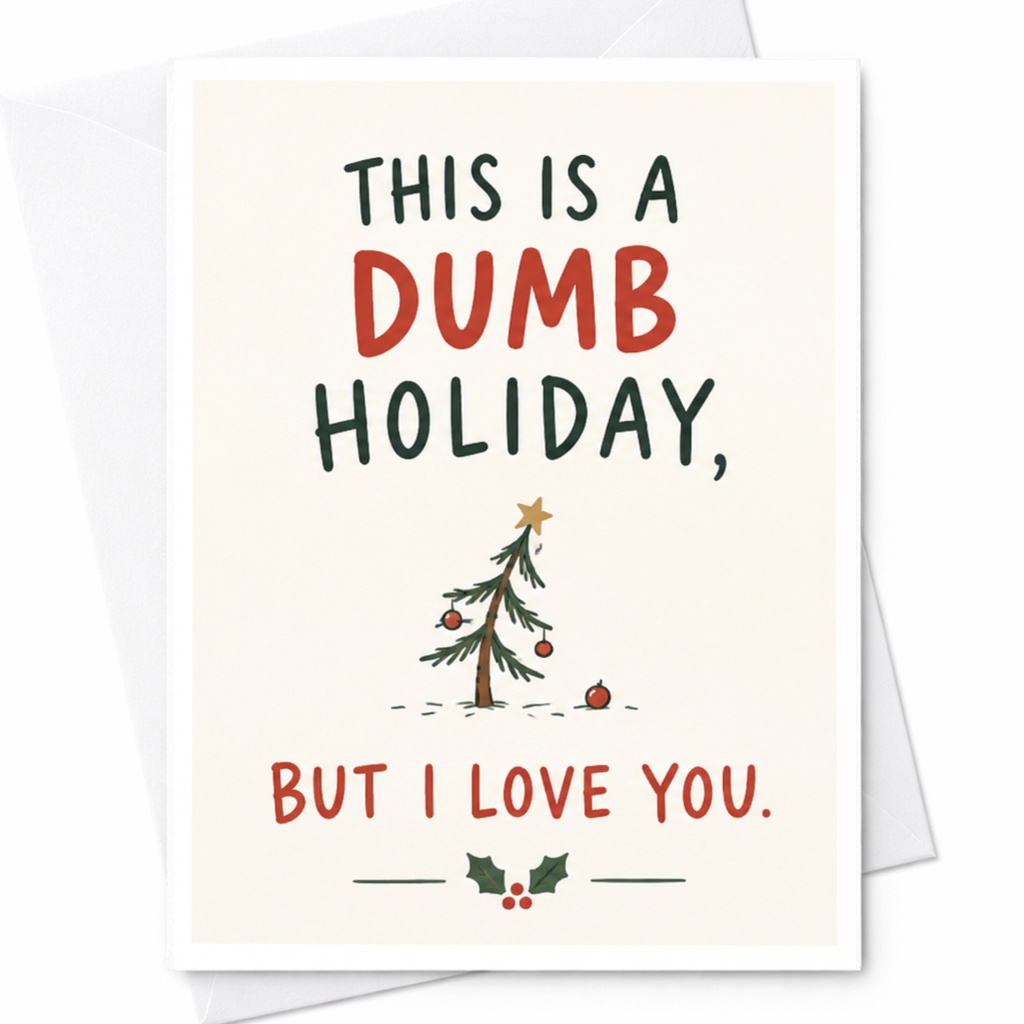 This Is A Dumb Holiday, But I Love You. Funny Christmas Card Cute Holiday Greeting Card For Partner Romantic Xmas Card C8171
