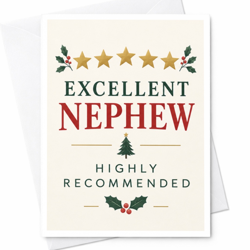 Excellent Nephew Highly Recommended Christmas Card Festive Holiday Greeting For Nephew Cute Xmas Card With Holly Stars C8173