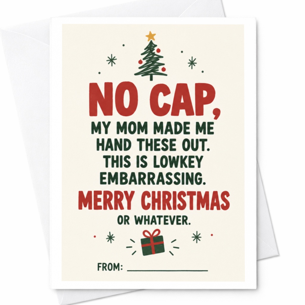 No Cap, My Mom Made Me Hand These Out. This Is Lowkey Embarrassing. Merry Christmas Or Whatever. Funny Christmas Card For Family H C8175