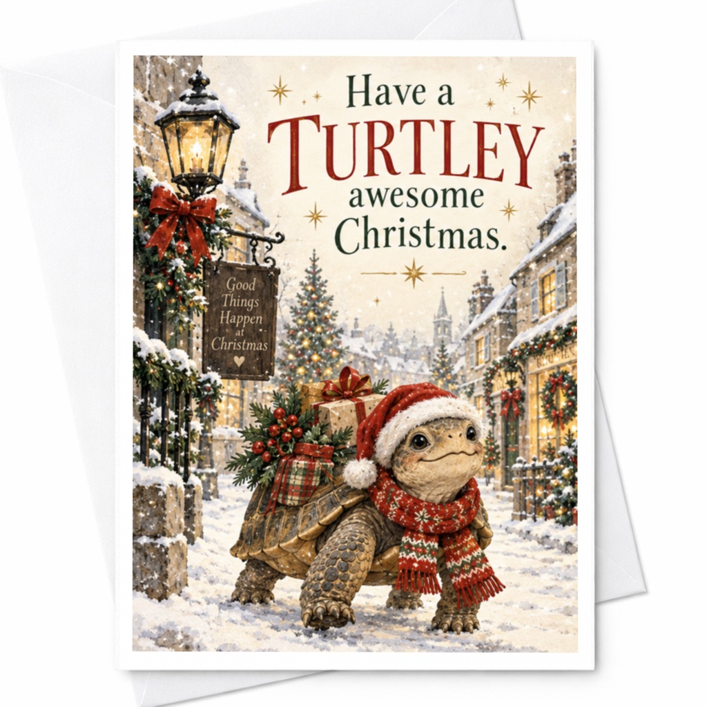 Have A Turtley Awesome Christmas Card Cute Turtle Holiday Greeting Card Festive Animal Lover Christmas Card For Friends Family C8185
