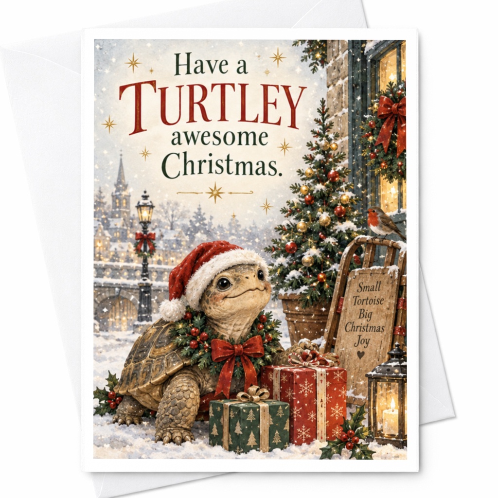 Have A Turtley Awesome Christmas Card Cute Tortoise Holiday Greeting Card Festive Animal Christmas Card For Kids Family C8186