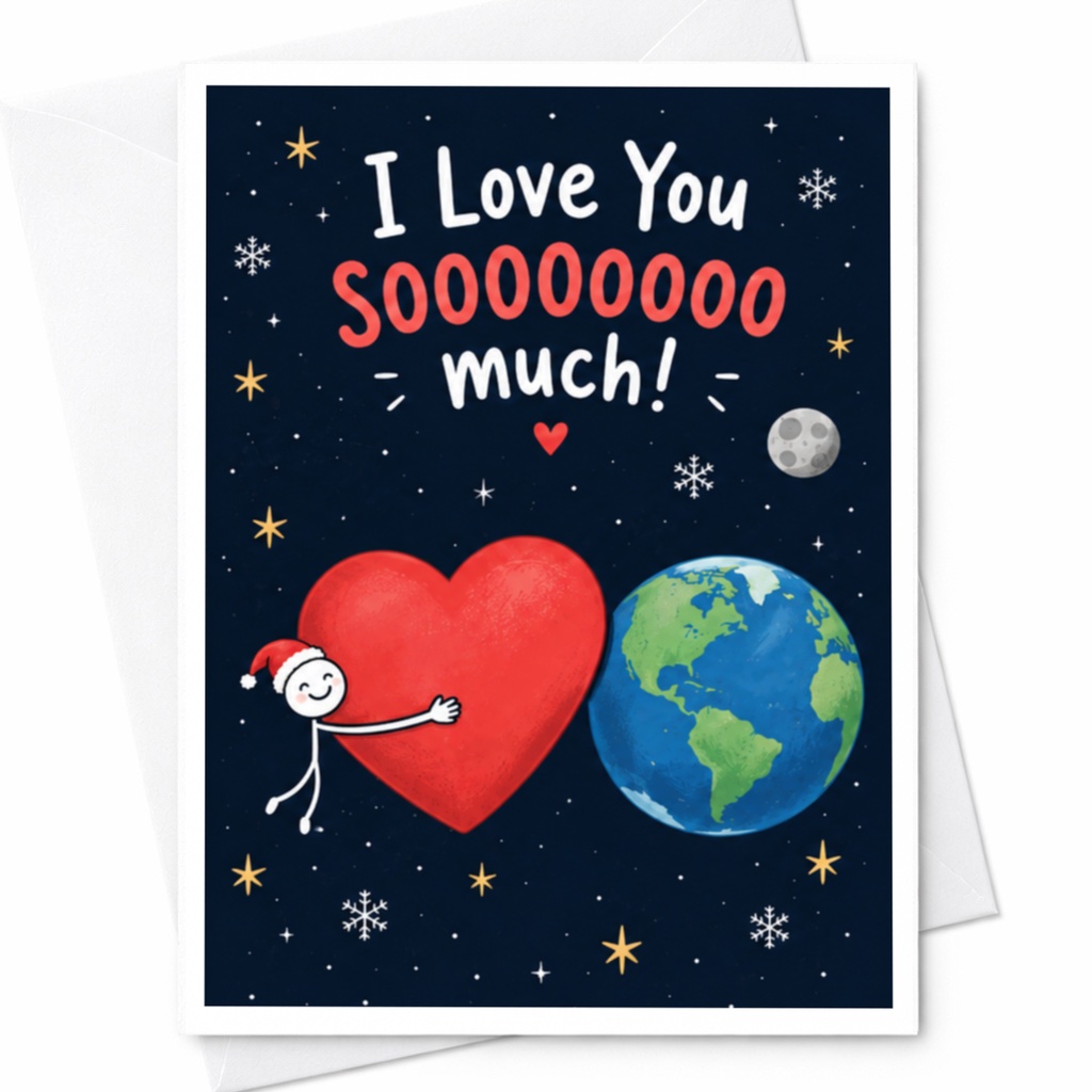 I Love You Soooooooo Much! Cute Love Card Heart And Earth Illustration Romantic Greeting Card For Partner Anniversary C8211