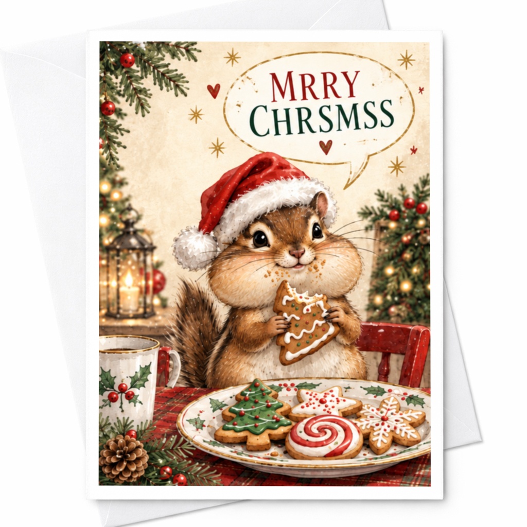 Mrry Chrsms Cute Christmas Card Chipmunk With Cookies Holiday Greeting Card Festive Animal Lover Card For Friends Family C8215