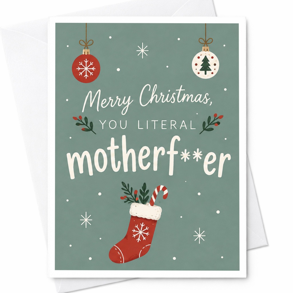 Merry Christmas, You Literal Motherf**er Funny Christmas Card Holiday Greeting Card For Friend With Stocking C8218