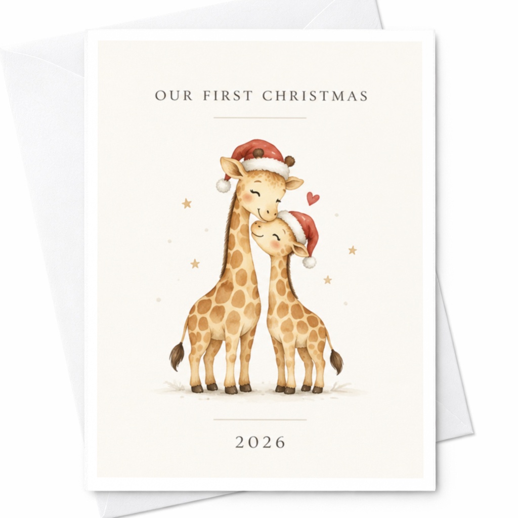 Our First Christmas Cute Giraffe Christmas Card 2026 Holiday Greeting Card For Couple Adorable Animal Card C8237