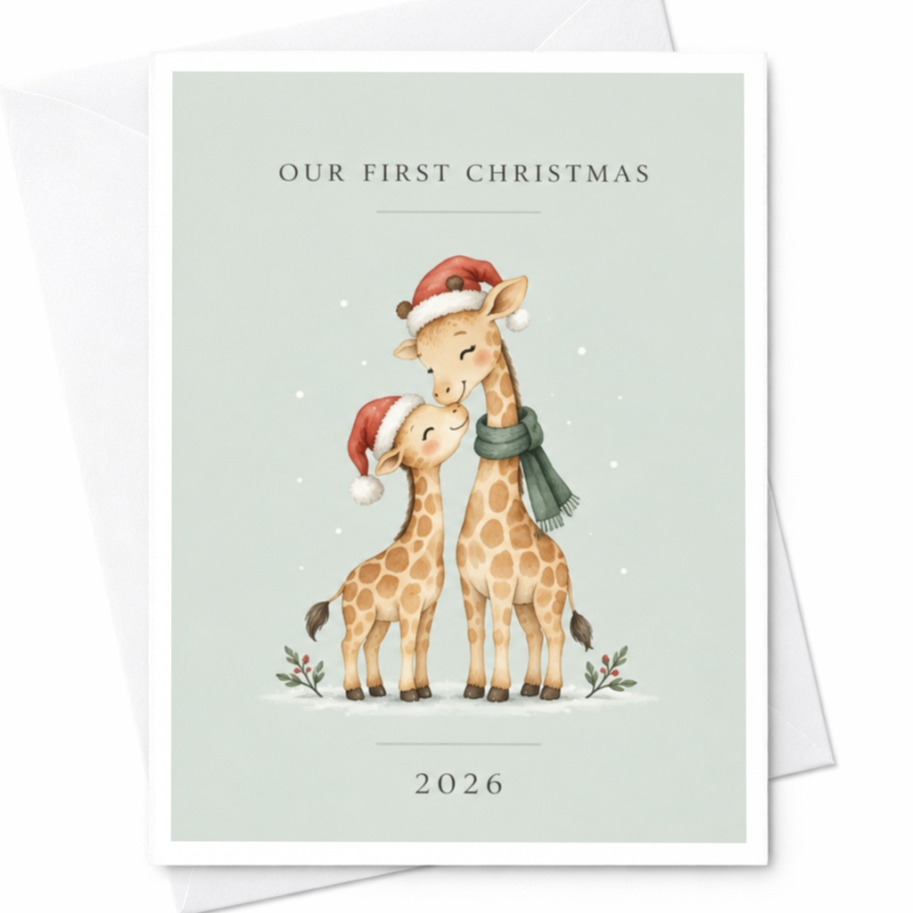 Our First Christmas 2026 Cute Giraffe Christmas Card For Couple Holiday Greeting Card Adorable Animal Festive Card C8238
