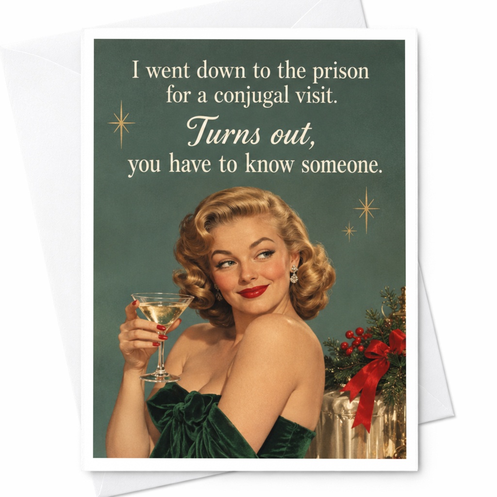 I Went Down To The Prison Funny Greeting Card Vintage Style Card For Friend Retro Card With Cocktail Lady C8244