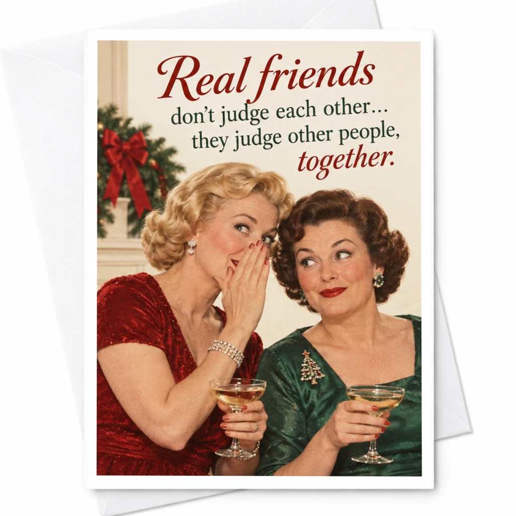 Real Friends Don't Judge Each Other Funny Friendship Card For Best Friend Greeting Card Vintage Style Together C8255
