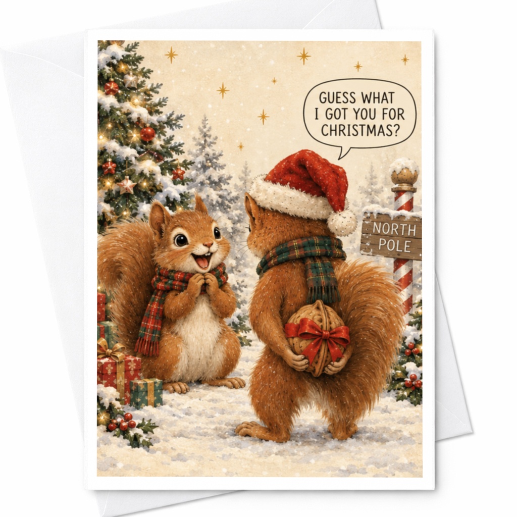 Guess What I Got You For Christmas? Cute Squirrel Christmas Card Holiday Greeting Card Festive Animal Card For Kids Family C8267
