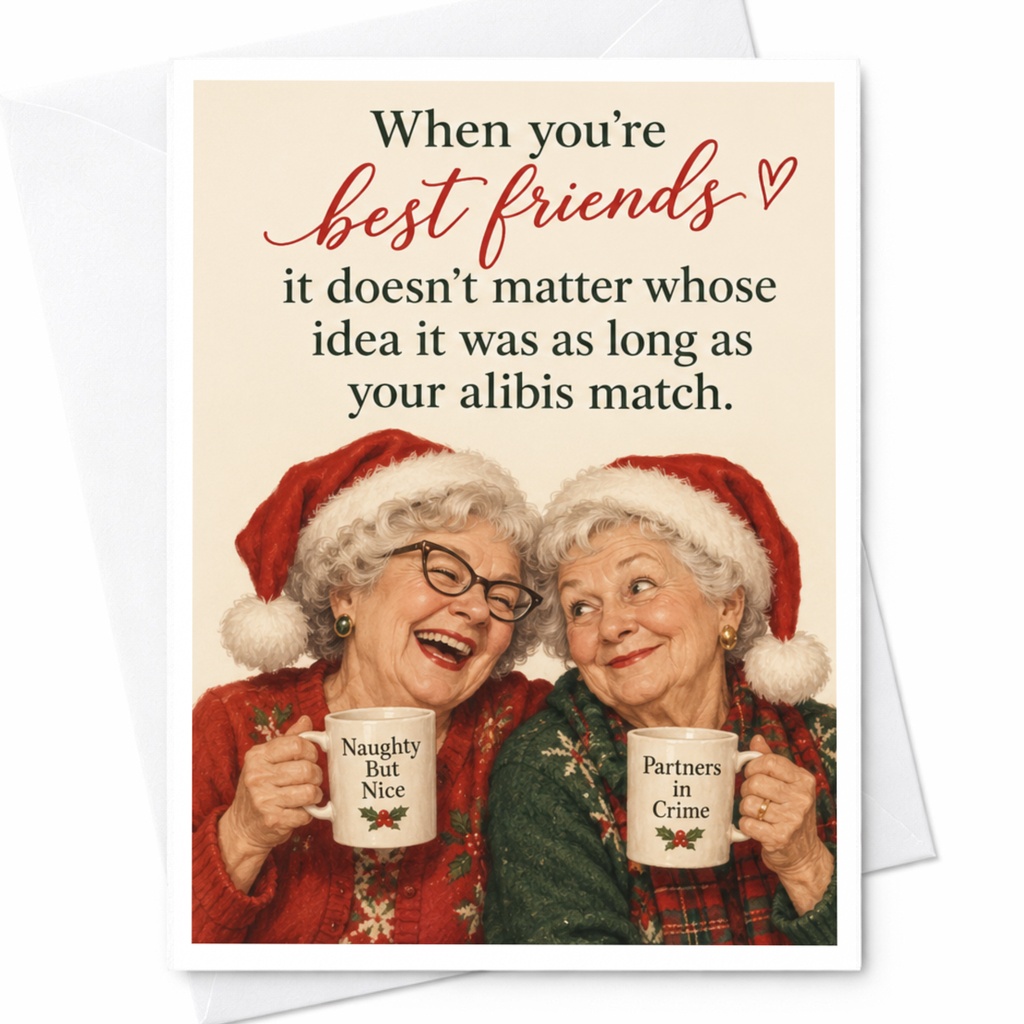 When You're Best Friends Funny Christmas Card Best Friend Holiday Card Naughty Nice Partners In Crime Cute Xmas Card C8273