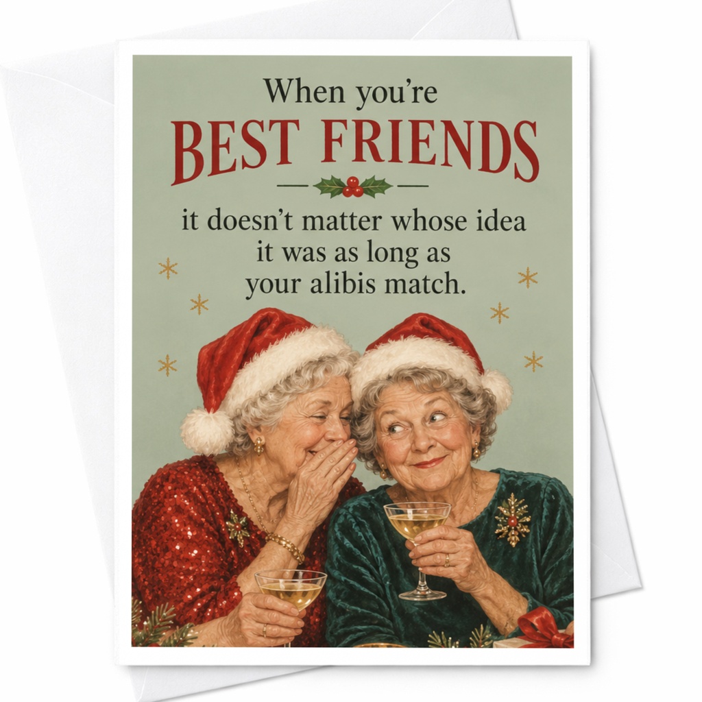 When You're Best Friends Funny Christmas Card Holiday Greeting Card For Best Friend Festive Card With Santa Hats C8274