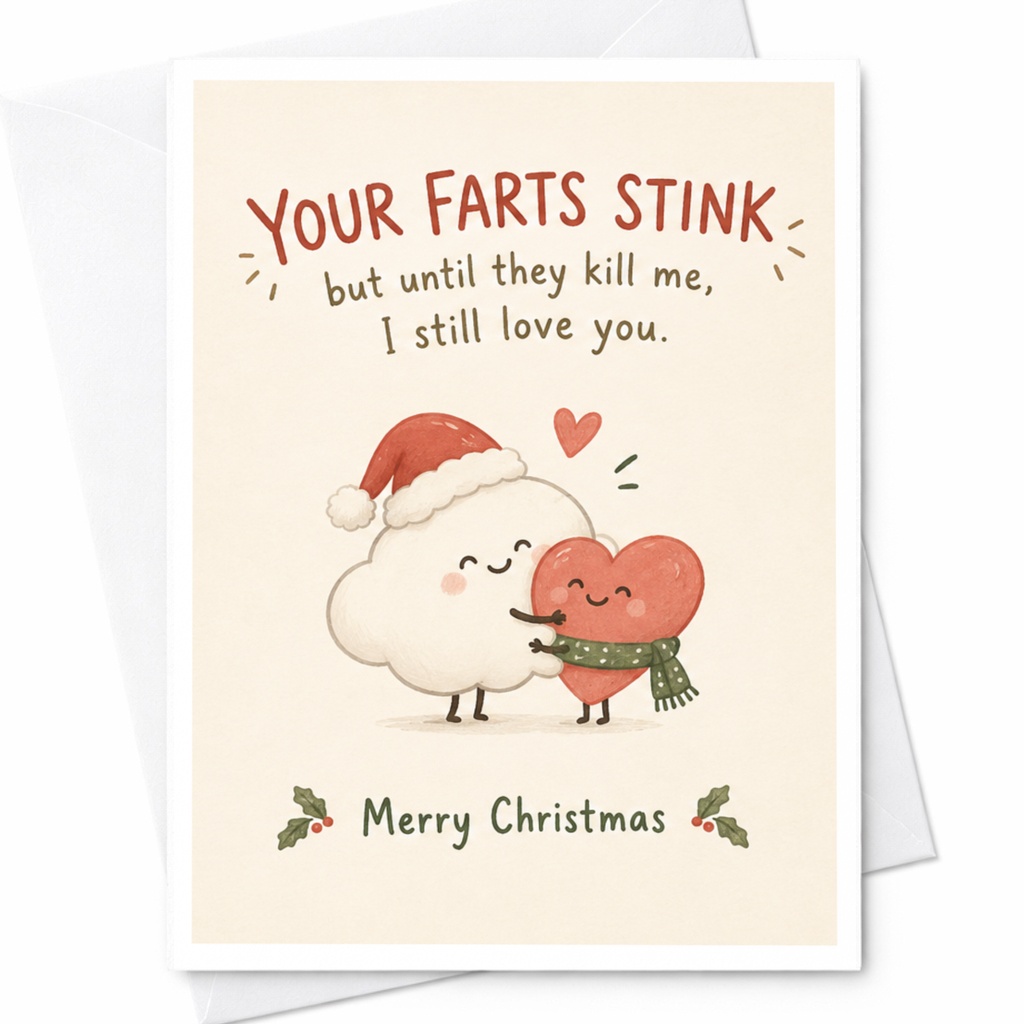 Your Farts Stink Funny Christmas Card Cute Holiday Greeting Card For Partner Romantic Santa Hat C8283
