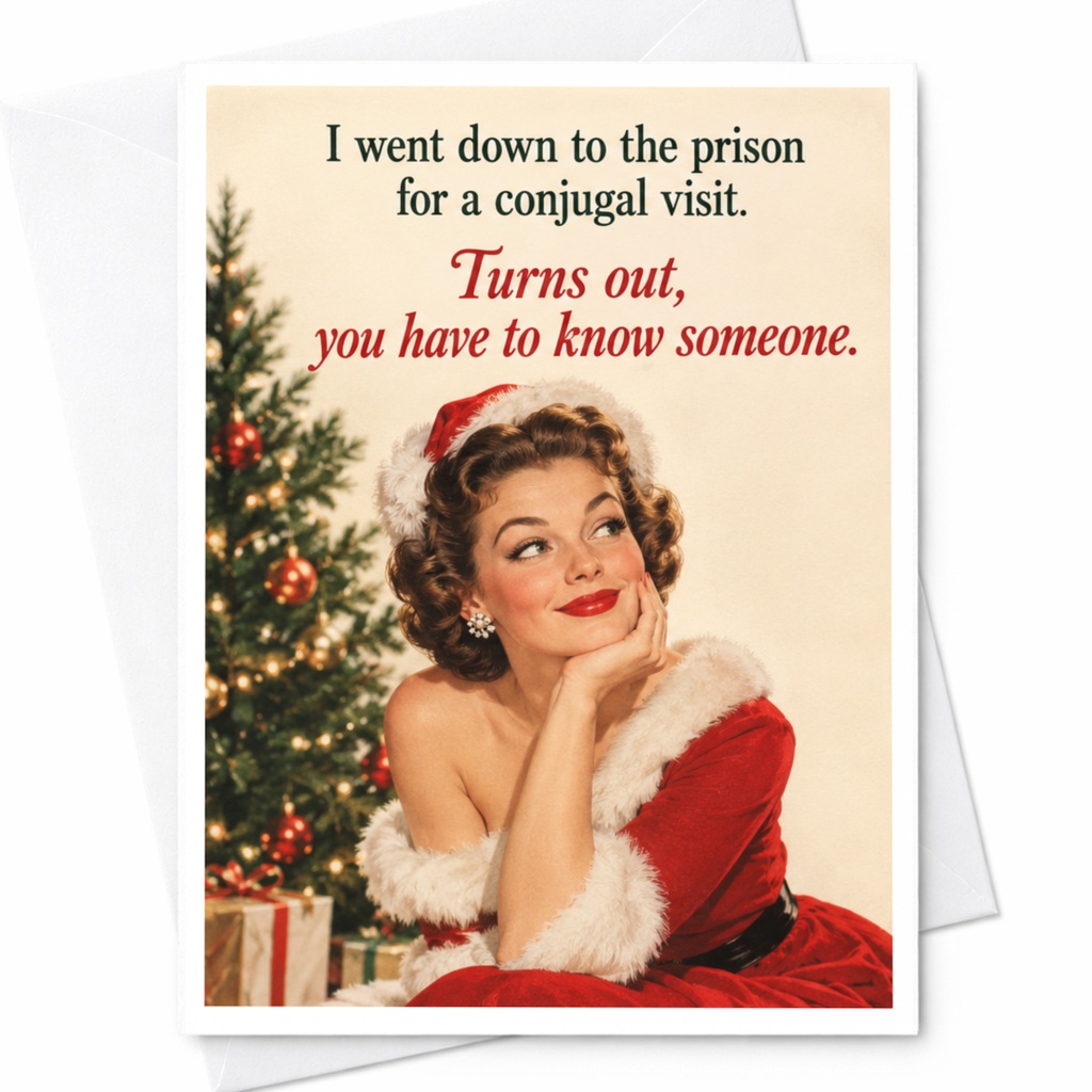 I Went Down To The Prison Funny Christmas Card Retro Santa Holiday Greeting Card For Her Cute Vintage Style C8243