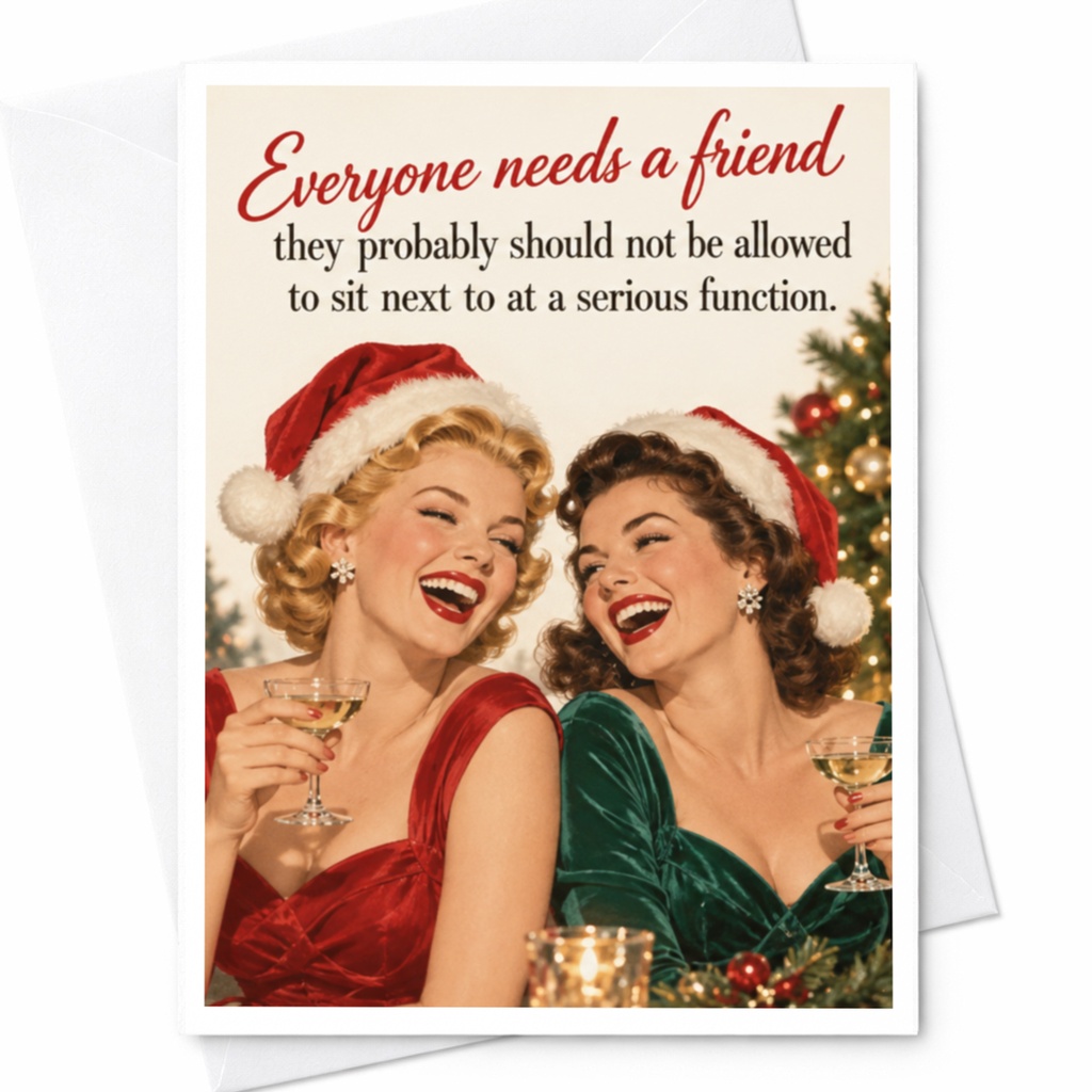 Everyone Needs A Friend Funny Christmas Card Holiday Greeting Card For Friend Festive Card With Santa Hats C8291