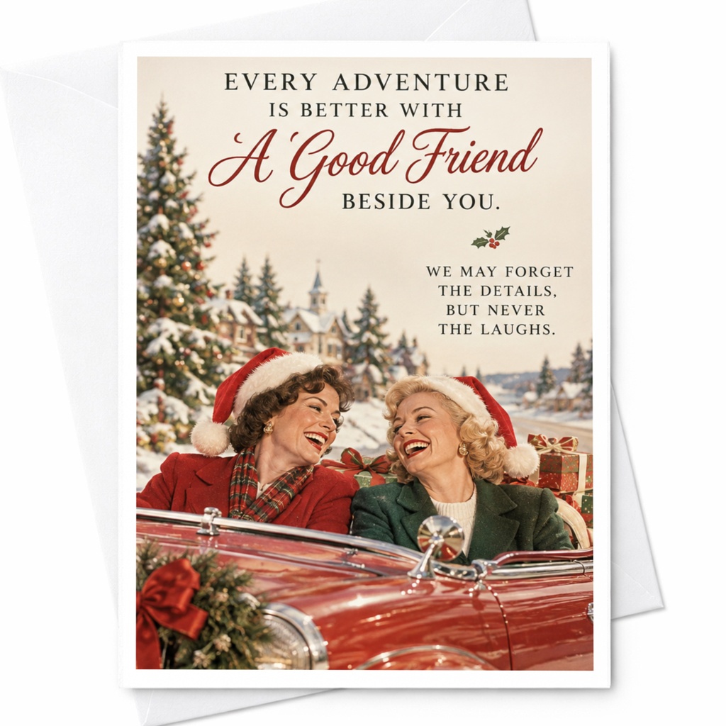 Every Adventure Is Better With A Good Friend Beside You Christmas Card For Friend Holiday Greeting Card Festive Winter Scene C8294