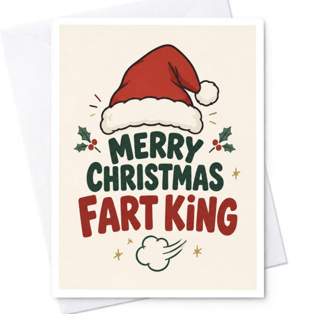 Merry Christmas Fart King Funny Christmas Card Santa Hat Holiday Greeting Card For Him Dad Brother Friend C8307