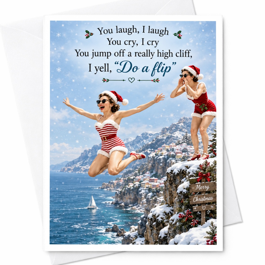 You Laugh I Laugh Funny Christmas Card Holiday Greeting Card For Friend Festive Winter Scene With Santa Hats C8266