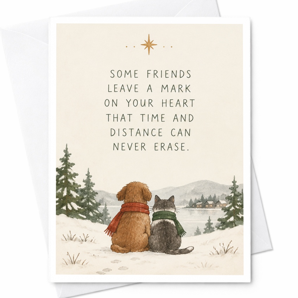 Some Friends Leave A Mark Friendship Card Dog Cat Winter Scene Cute Animal Greeting Card For Friend Sentimental Note Card C8311