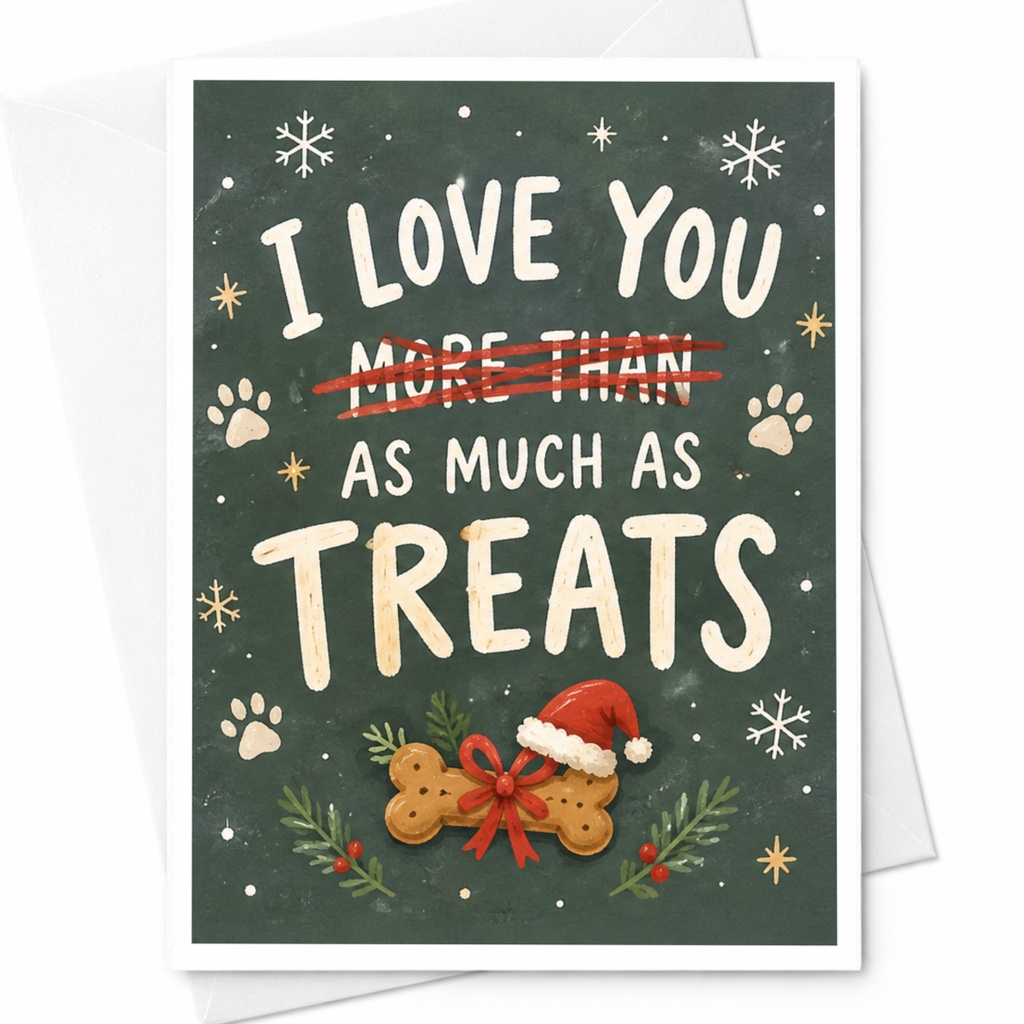 I Love You As Much As Treats Christmas Card Cute Holiday Greeting Card For Dog Lover Funny Pet Lover Card With Santa Hat C8314