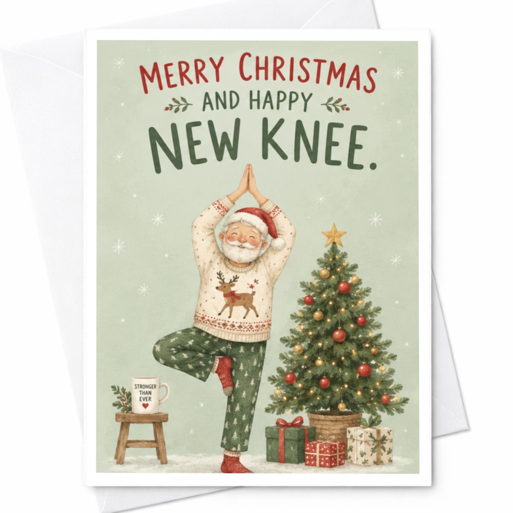 Merry Christmas And Happy New Knee Funny Christmas Card Santa Yoga Holiday Greeting Card For Him Her Cute Festive Card C8316